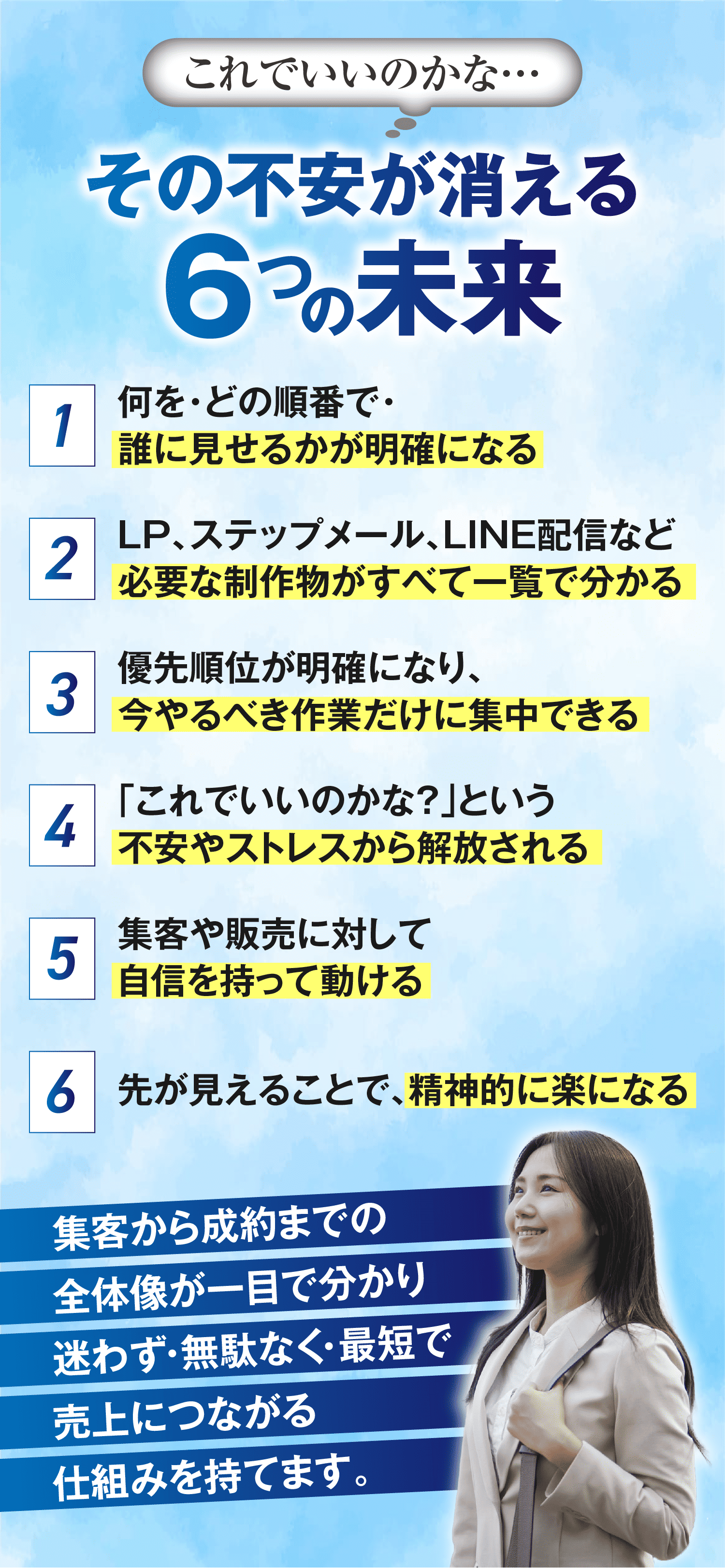 これでいいのかな…その不安要素が消える６つの未来
