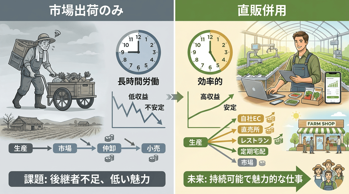 従来農業vs直販併用の働き方比較