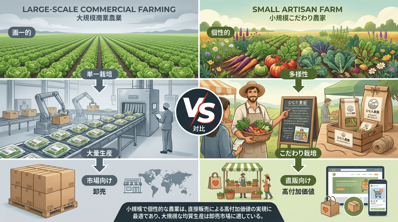 大量生産vs少量こだわり栽培