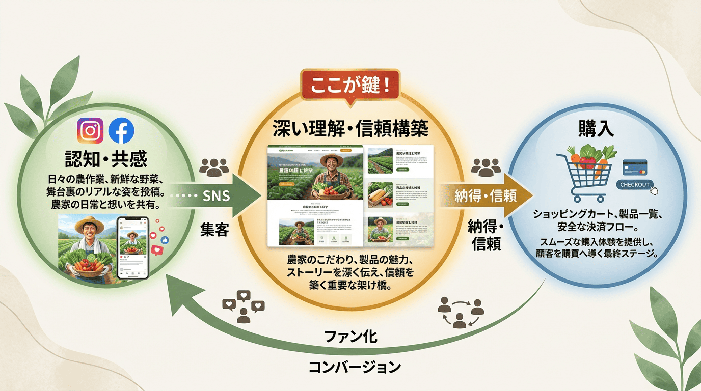 SNS→LP→EC購入の導線図