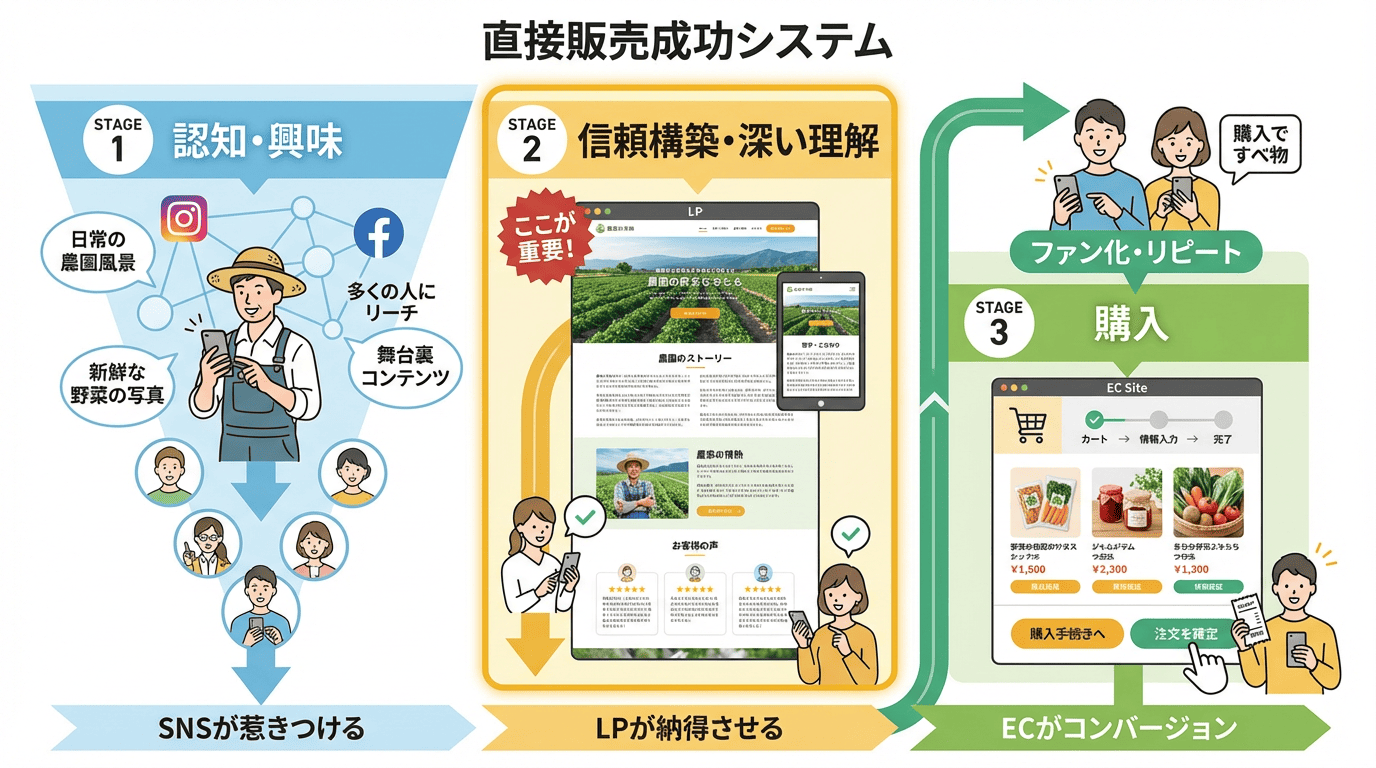SNS→LP→EC購入の成功導線図