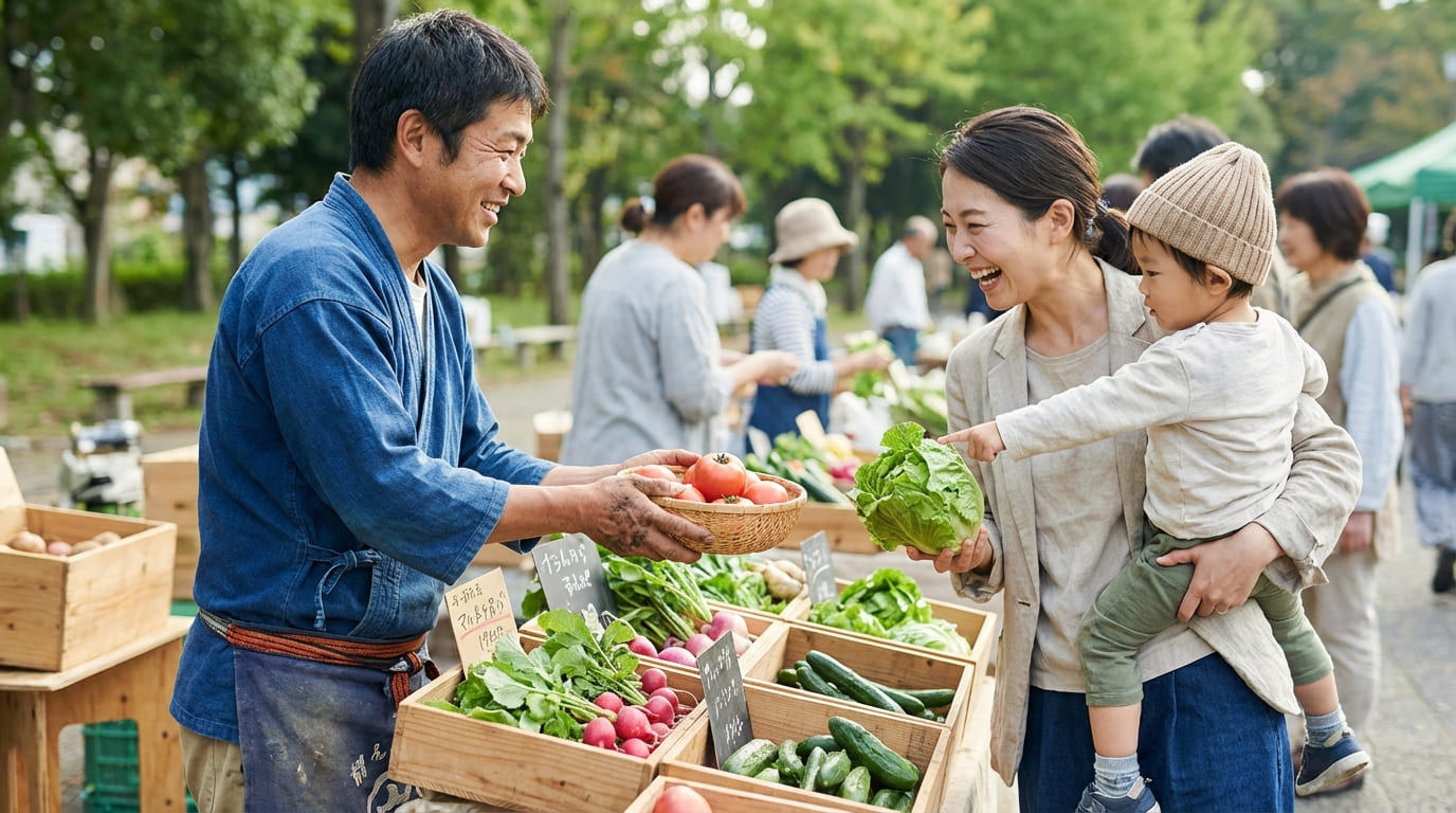 農家と消費者が繋がっている温かいイメージ