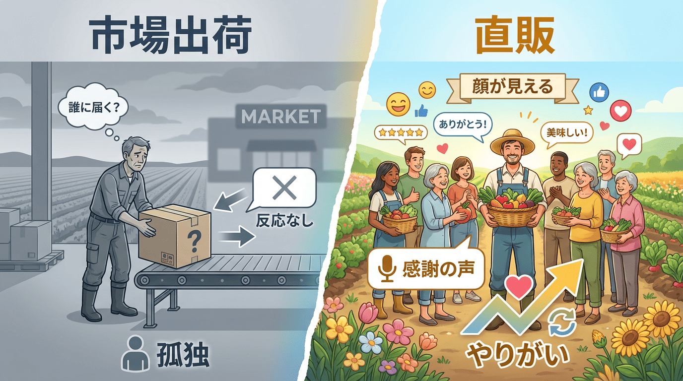市場出荷と直販のやりがいの違い