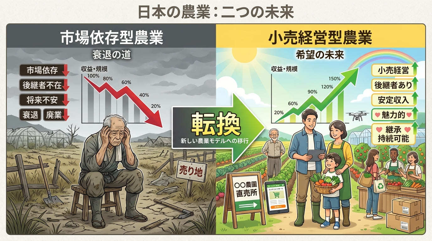 従来農業vs小売農業の未来比較図