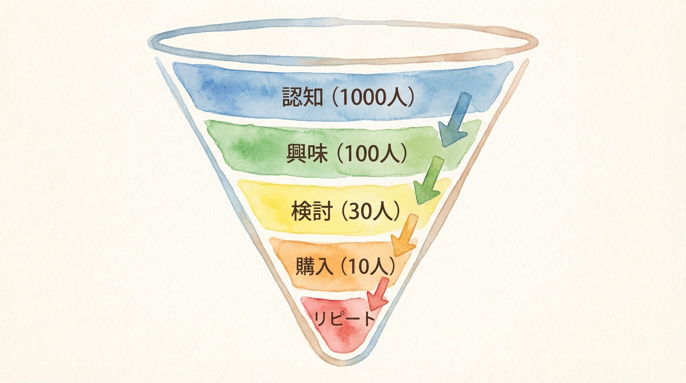 漏斗型のセールスファネル図解