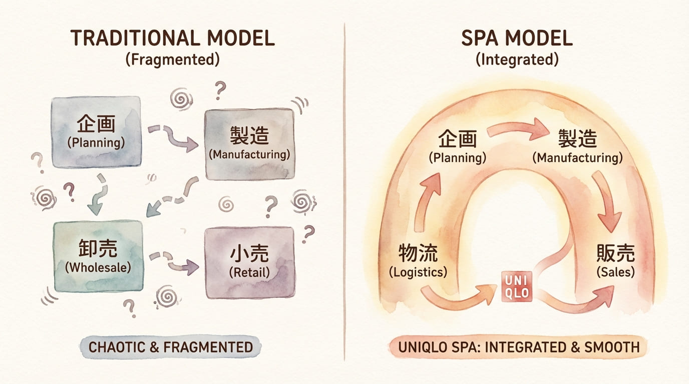 従来モデル(バラバラ)とSPAモデル(一貫)の対比