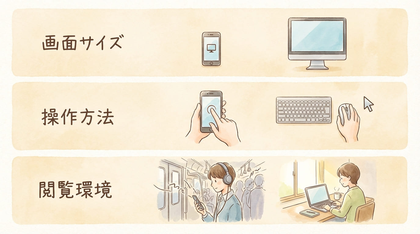 スマホとPCの違いを示す対比