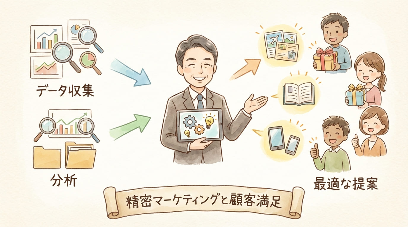 顧客データから最適な提案をするイメージイラスト